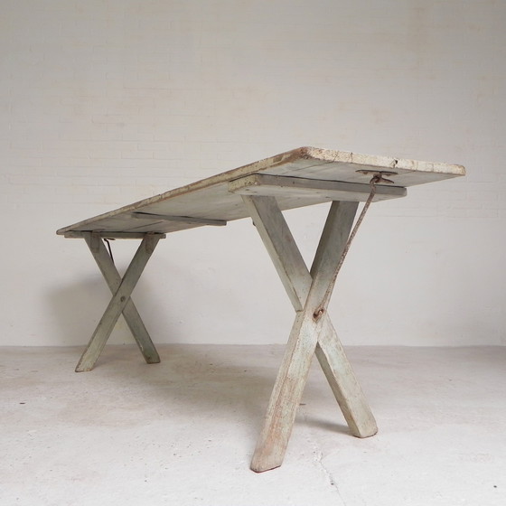 Image 1 of Grande table pliante, table à bière Biere Amos Metz, années 1930