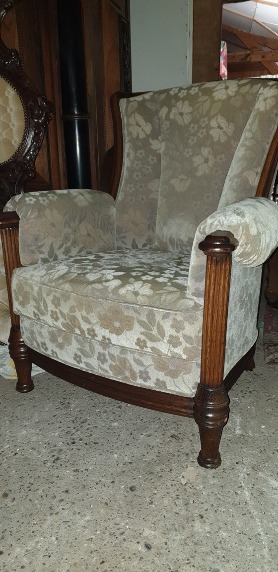 Image 1 of Classic oak wool mohair sofa with armchairs