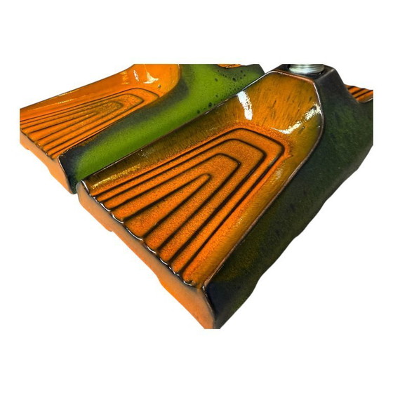 Image 1 of Vintage Set of Ceramic Wall Lamps Light Orange & Green Hustadt Leuchten, Germany 1960