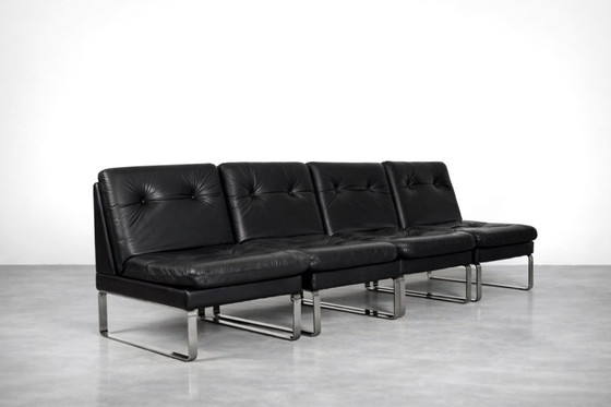 Image 1 of Vintage Mid-Century German Modern Minimalist Leather & Chrome Modular Sofa from Klöber, 1980s, Set of 4