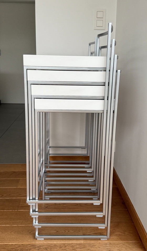 Lapalma CUBO stapelbarer minimalistischer Hocker – Barhocker, polished steel, Wood (photo 12 of 12)