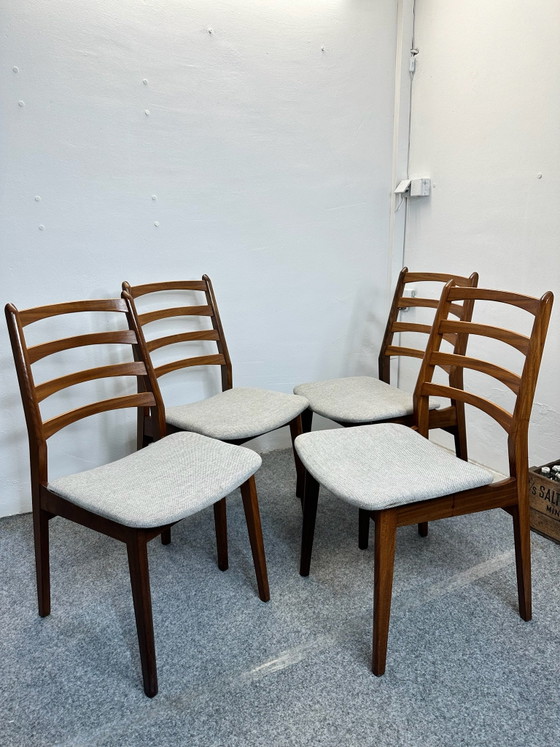 4 Chaises de salle à manger en teck Mid Century Vintage, Bois, Marron (photo 4 sur 14)