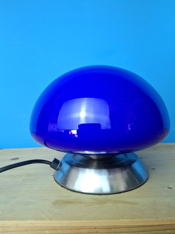 Image 1 of Vintage blue space age glass touch lamp Linhai Junis