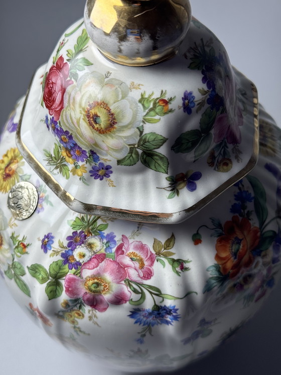 Image 1 of Pot à couvercle Boch Frères La Louvière Keralux – Motif floral « Bouquet de Saxe » – Art déco belge, années 1930/1940