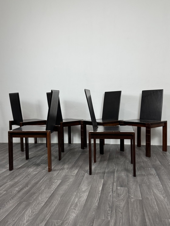 Image 1 of Ensemble de 6 chaises de salle à manger en palissandre de style Mid-Century, inspirées des créations d'Afra et Tobia Scarpa.