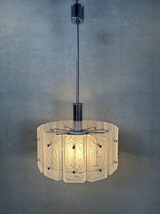 Lampada a sospensione vintage anni '70 - vetro / cromo