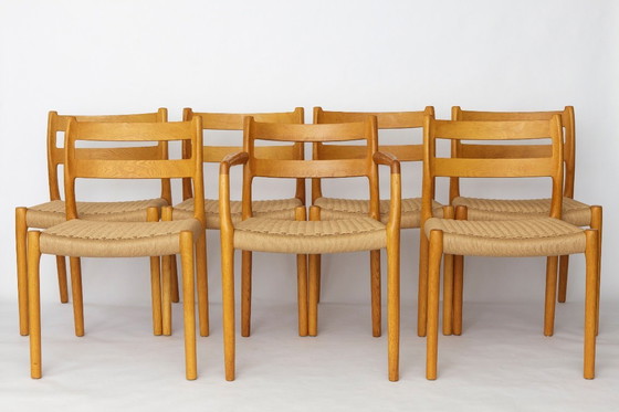 Image 1 of Set di 6 sedie da pranzo modello 84 di Niels Otto Møller in rovere | Stile moderno danese di metà secolo, anni '70, corda di