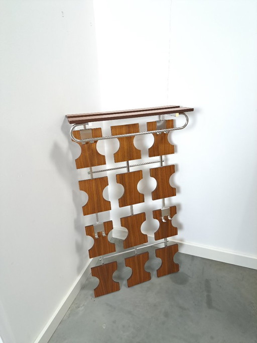 Porte-manteau mural en teck avec crochets chromés, n° 20