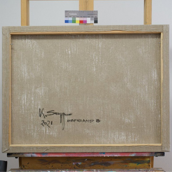 Image 1 of Landscape painting, figure eight, unique, hand-painted piece, approx. 91 x 70 cm