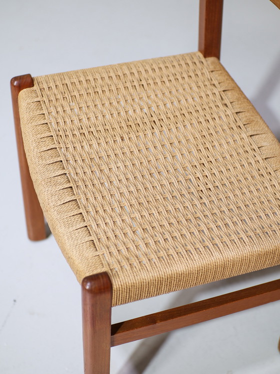 Image 1 of 4x Chaises de salle à manger Papercord Teck Danois Vintage