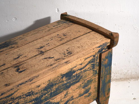 Cassapanca antica dipinta di blu in legno di pino – Europa Centrale, circa 1870 – Cassettiere (photo 21 of 40)