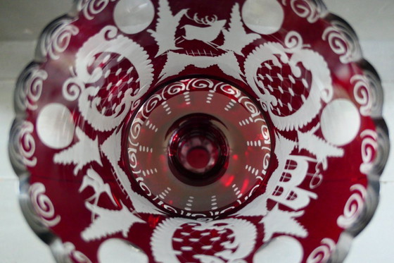 Image 1 of Lustre ancien Egermann rouge rubis, vase en cristal