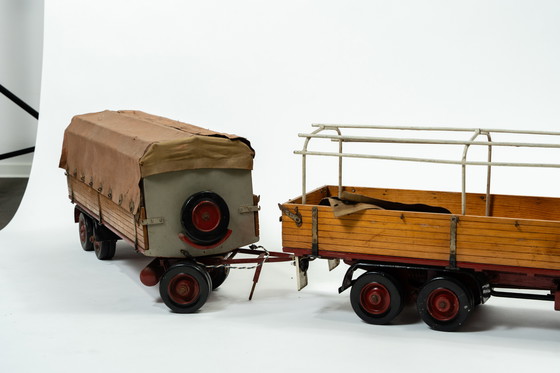 Image 1 of IFA W50 Vintage Wood and Metal Model Truck with Tarpaulin Trailer (1970-1980) Handmade