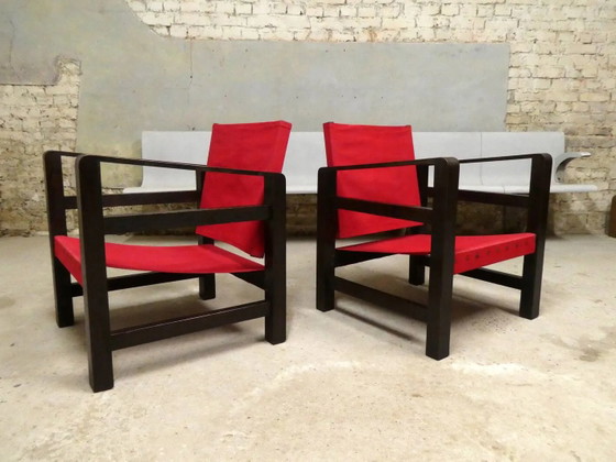 Paire de fauteuils safari en chêne, 1950 – Vintage (photo 5 of 11)