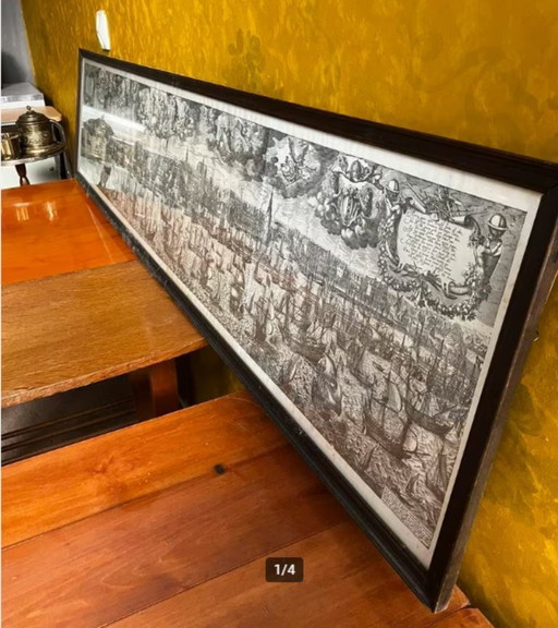 Grabado antiguo de Ámsterdam – Johannes Rem – marco de madera