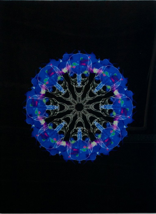 Zeitgenössische Straßenkunst – Totenkopf-Mandala – Mixed-Media-Kunstwerk