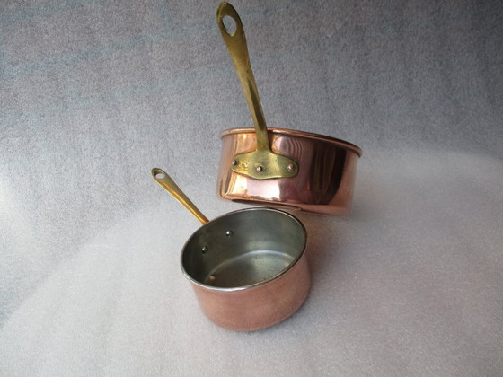Image 1 of Cacerolas de cobre, juego de dos, marcadas made in Portugal, 1980.
