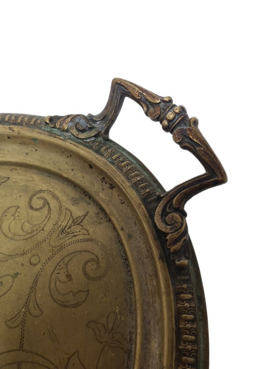 Antieke Poolse ovale dienblad met guillochepatroon van Jarra, jaren 1890. – Tafelaccessoires, Brass (photo 7 of 11)