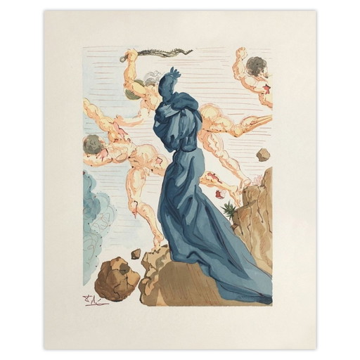 Salvador Dali Woodcut Divine Comédie Enfer 15 - Les Margelles Du Phlégéton 1960 – lithos zeefdrukken, Paper (photo 2 of 5)