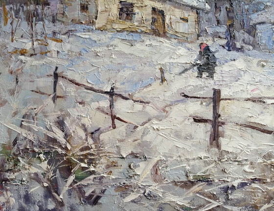 Peinture à l'huile originale Paysage rural Vie de village Il a neigé – Peintures et dessins, Canvas (photo 7 of 11)
