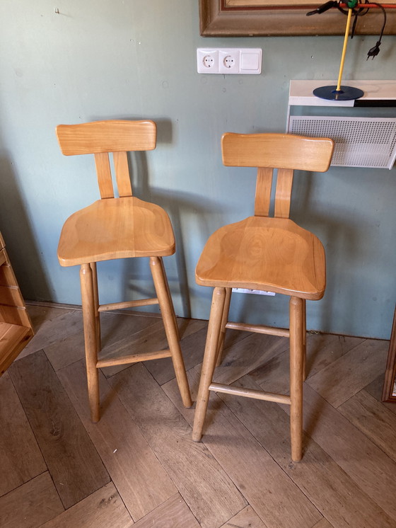 Image 1 of Set van twee vintage brutalist design beukenhout barkrukken 