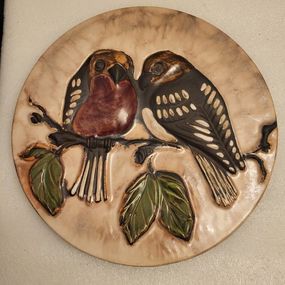 Image 1 of Cornice rotonda, targa in ceramica smaltata con rilievo, Rusha Art, anni '60-'70, Germania