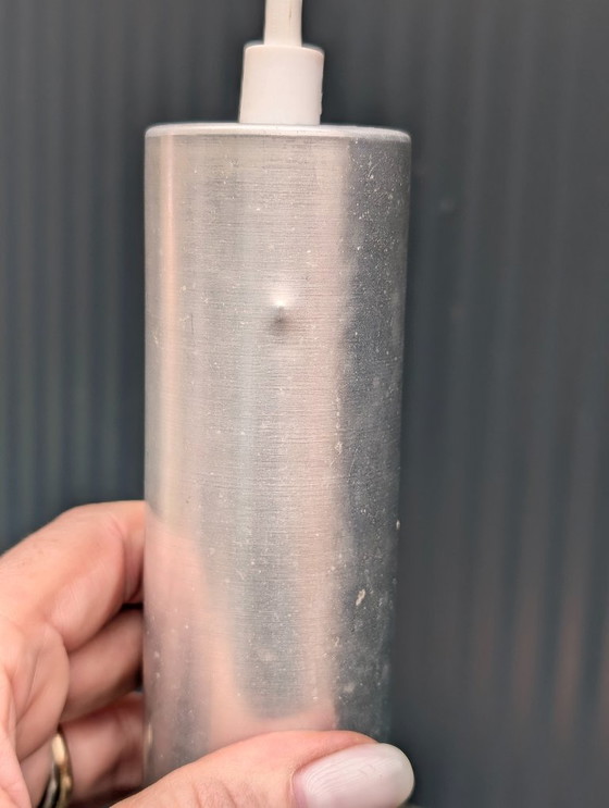 Image 1 of Lampada a sospensione vintage in vetro ghiacciato con supporto in alluminio