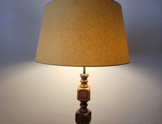 Image 1 of Mid-Century Brutalist floor lamp in oak and brass