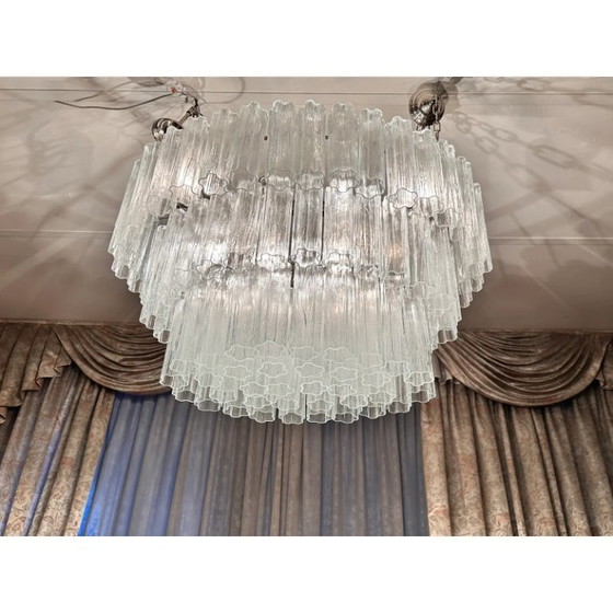Image 1 of Lampadario moderno ovale in vetro di Murano trasparente Tronchi