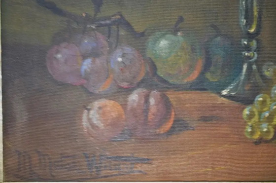 M. Maton-Wicart (XX Secolo) "Natura Morta con Cesto d'Uva" Olio su Tela, Firmato – Dipinti e disegni, Canvas (photo 7 of 11)