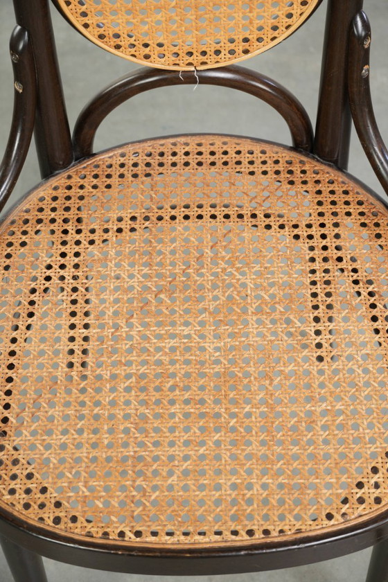 Image 1 of 6x Original vintage Thonet Long John chair with a high back, webbing seat and backrest, and gracefully curved wood