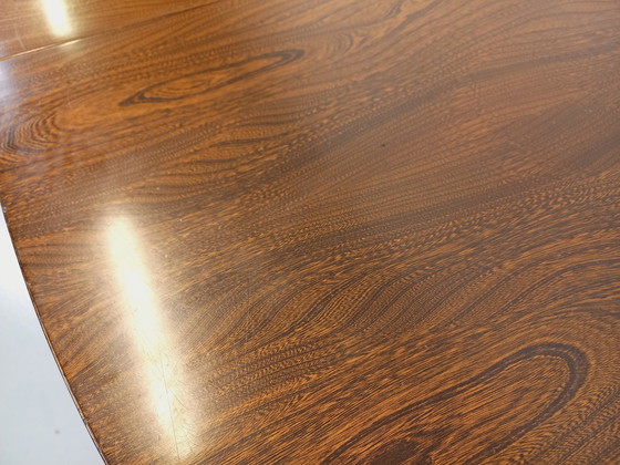 Image 1 of 60s-70s vintage Baumann elm wood oval dining table with extensions