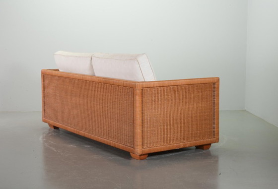 Image 1 of Luxurious Mid-Century Italian Design Gasparuzzii Reed White Lounge Greenhouse Sofa. Italy, 1980s