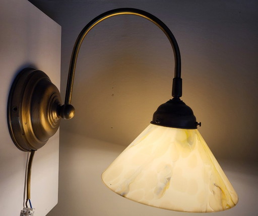 Art Deco brass wall lamp marbled