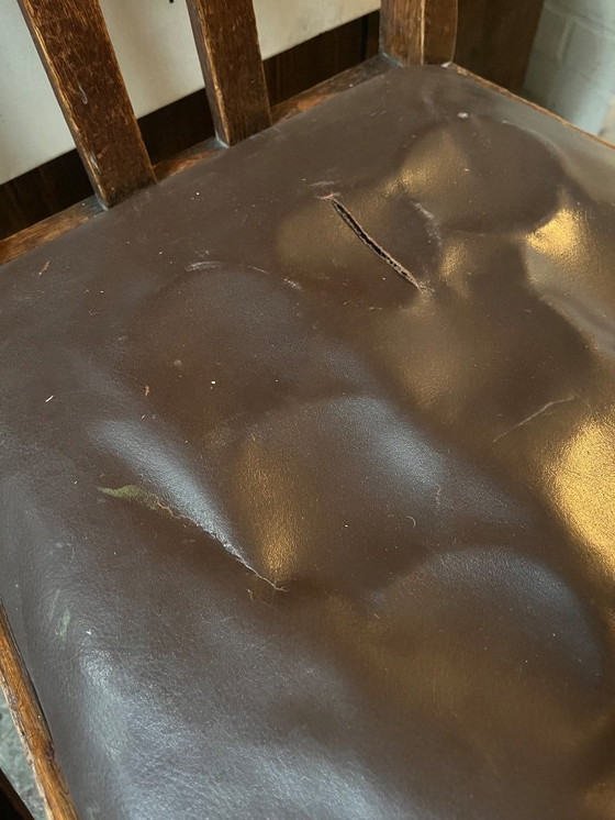 Image 1 of 4x Antique Art Nouveau Chairs | Oak & Leather | Vintage