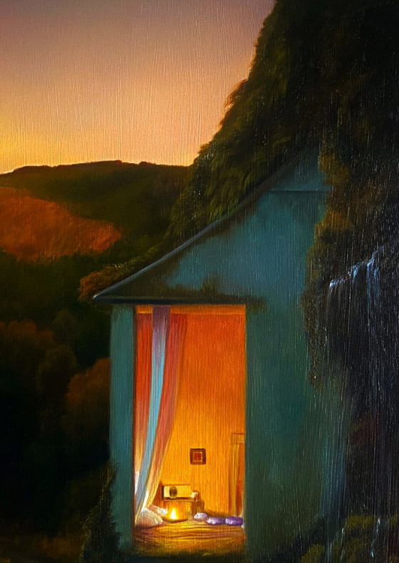 Original Oil Painting Symbolism House Be a Light in the Darkness – Paintings & Drawings, Canvas (photo 3 of 7)