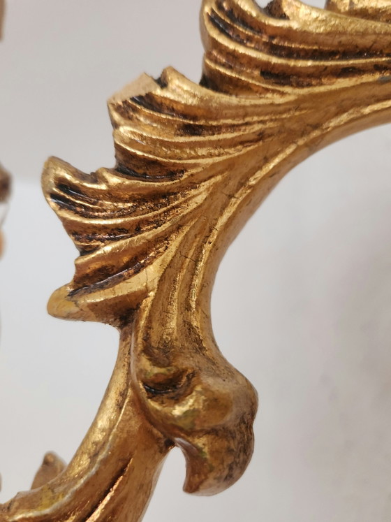 Hand-carved antique Florentine wall hanging with crystal pendants, gilded

with gold leaf, Baroque Rococo, (photo 12 of 15)