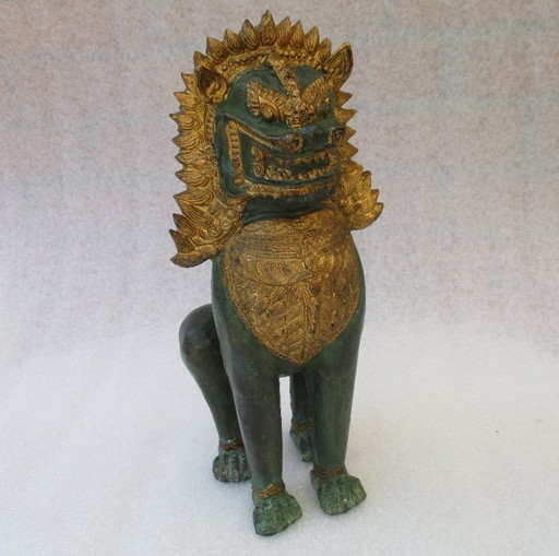 Foo Dog, Grote 29 Cm Verguld Messing, Khmer / Singha Leeuw - Zeer Gedetailleerd En Sierlijk