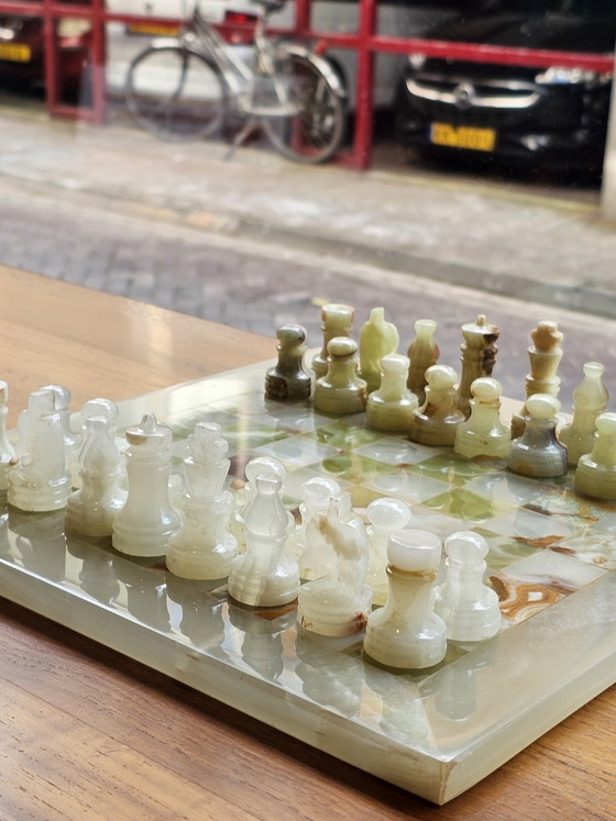 Image 1 of Vintage Onyx Chess Set Chessboard Chess Set Marble