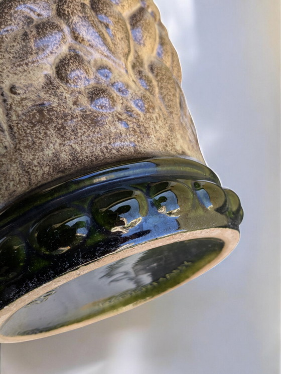 Image 1 of Scheurich 287-41 - grande vaso di metà secolo, ceramica vintage marrone chiaro con decoro floreale, Germania Ovest anni '60/