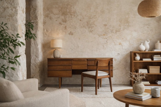 Image 1 of Scrivania vintage in teak marrone, stile Mid-Century Modern, anni '60