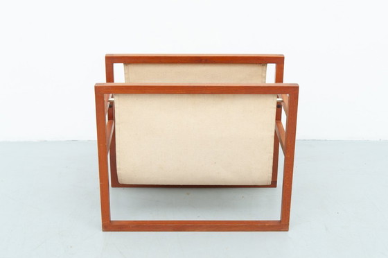 Image 1 of Teak and linen newspaper rack by Henning Wind-Hansen for Sika Møbler (1960s)