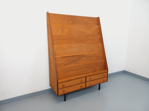 Vintage houten vitrinekast/boekenkast met lades uit de jaren 60.