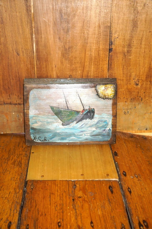 early 1900s sicilian ex voto painting * maritime votive folk art * grace received * italian devotional painting on wood