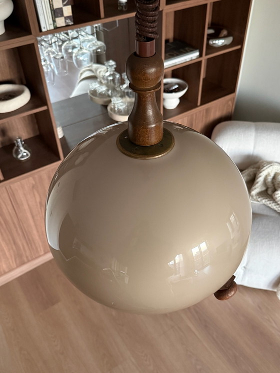Vintage 70s design pendant lamp – Space Age – Plastic, Wood (photo 8 of 14)