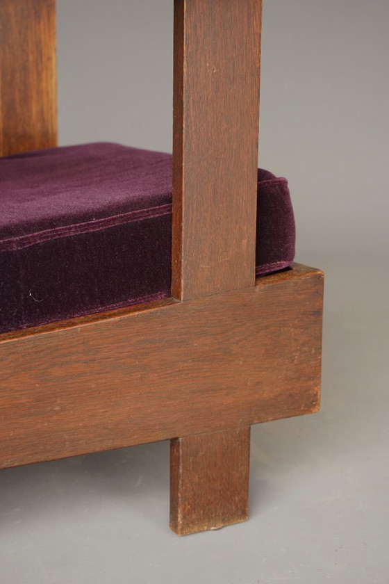 Image 1 of Art Deco fauteuil van de Haagse School, kleine eikenhouten fauteuil, jaren 1920.