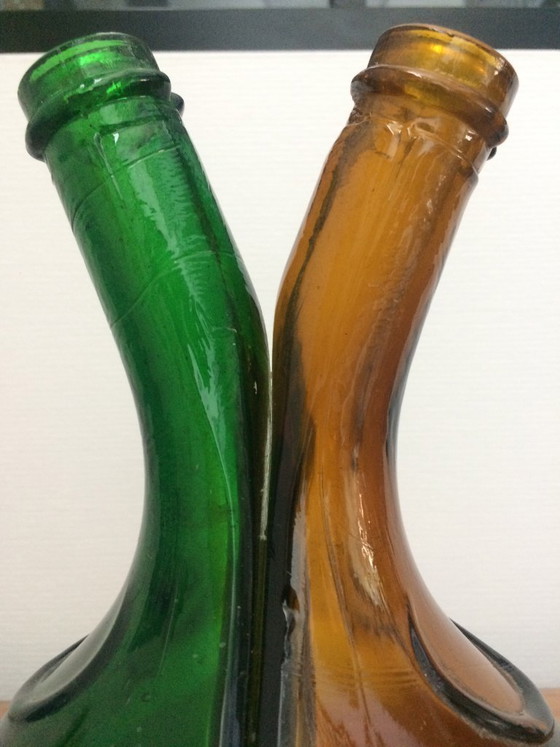 Dekorative Glasflasche in Grün und Braun, Dekorative Objekte, Vintage (Foto 4 von 8)