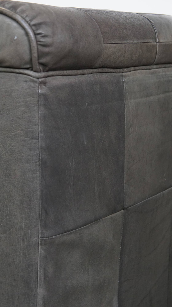 Image 1 of Grijze Lederen Vintage Design Fauteuil