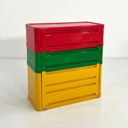 Cassettiera multicolore a 4 cassetti modello 4964 di Olaf Von Bohr per Kartell, anni '70