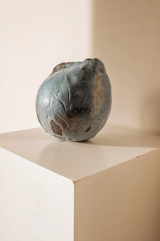 Image 1 of Vintage blue ceramic vase, handmade